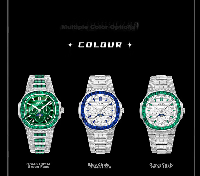 GEYA Men's Mechanical Watch Full Diamond Multifunction Waterproof Luxury Colorful Diamond Mechanical Watch Birthday Gift for Men 7