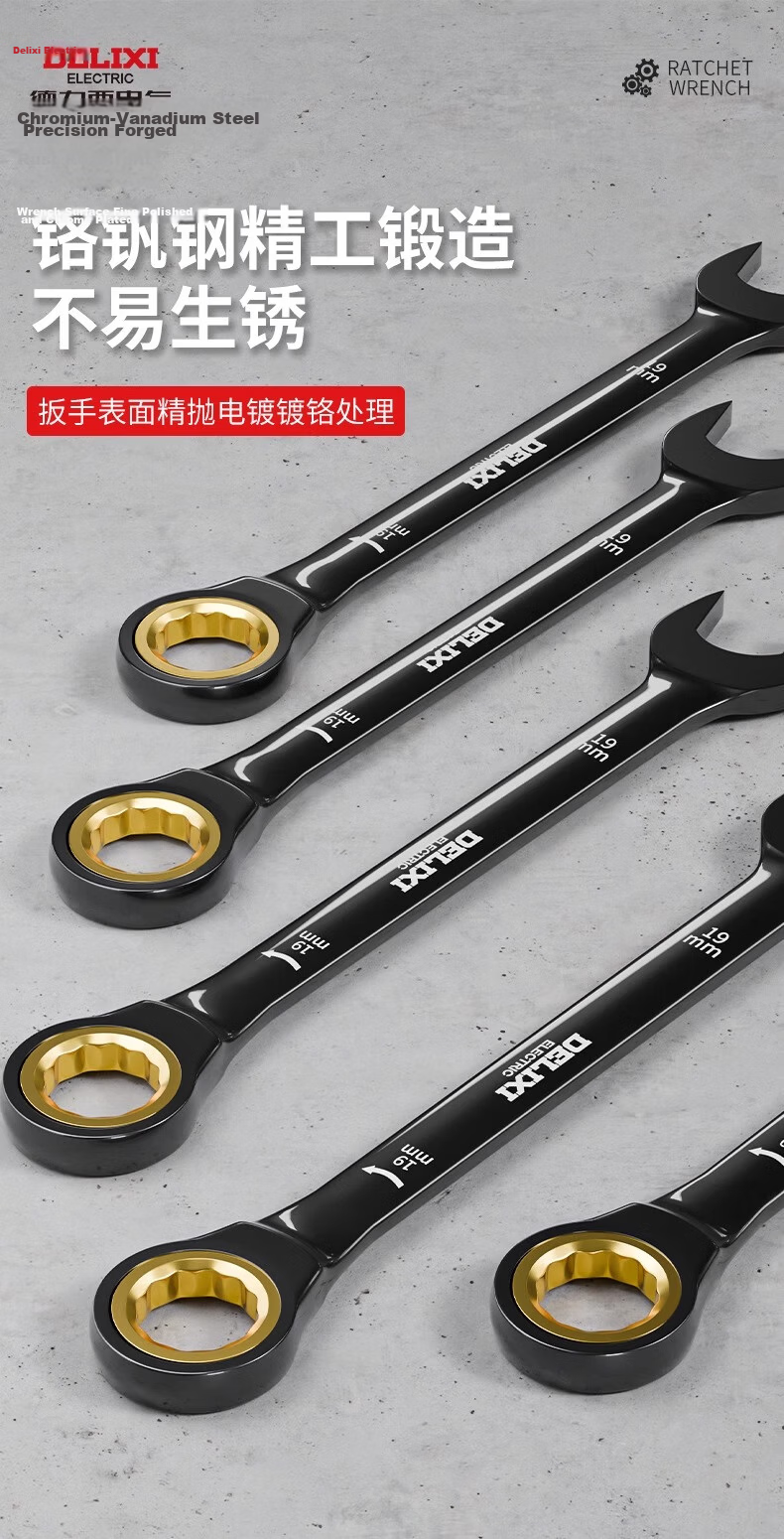 Delixi Ratchet Wrench Quick Plum Blossom Open-End 17mm Automatic Bidirectional Universal Dual-Use Plum Open Wrench Tool Set 13