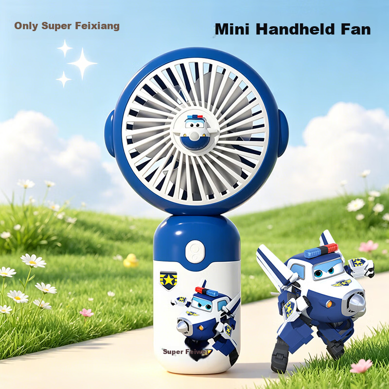 BIG TAYLOR Children's Handheld Mini Fan Toy, Super Wings Police Chief Rechargeable Birthday Gift for Boys, Back-To Seaso