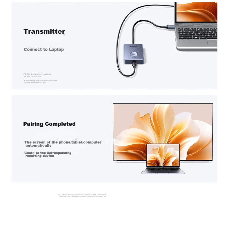 UGREEN HDMI Wireless Display Adapter 4K HD Conference Screen Mirroring Device for Laptop Set-Top Box TV Monitor Projector Point-to-Point 100m Transmission Model 65568 31