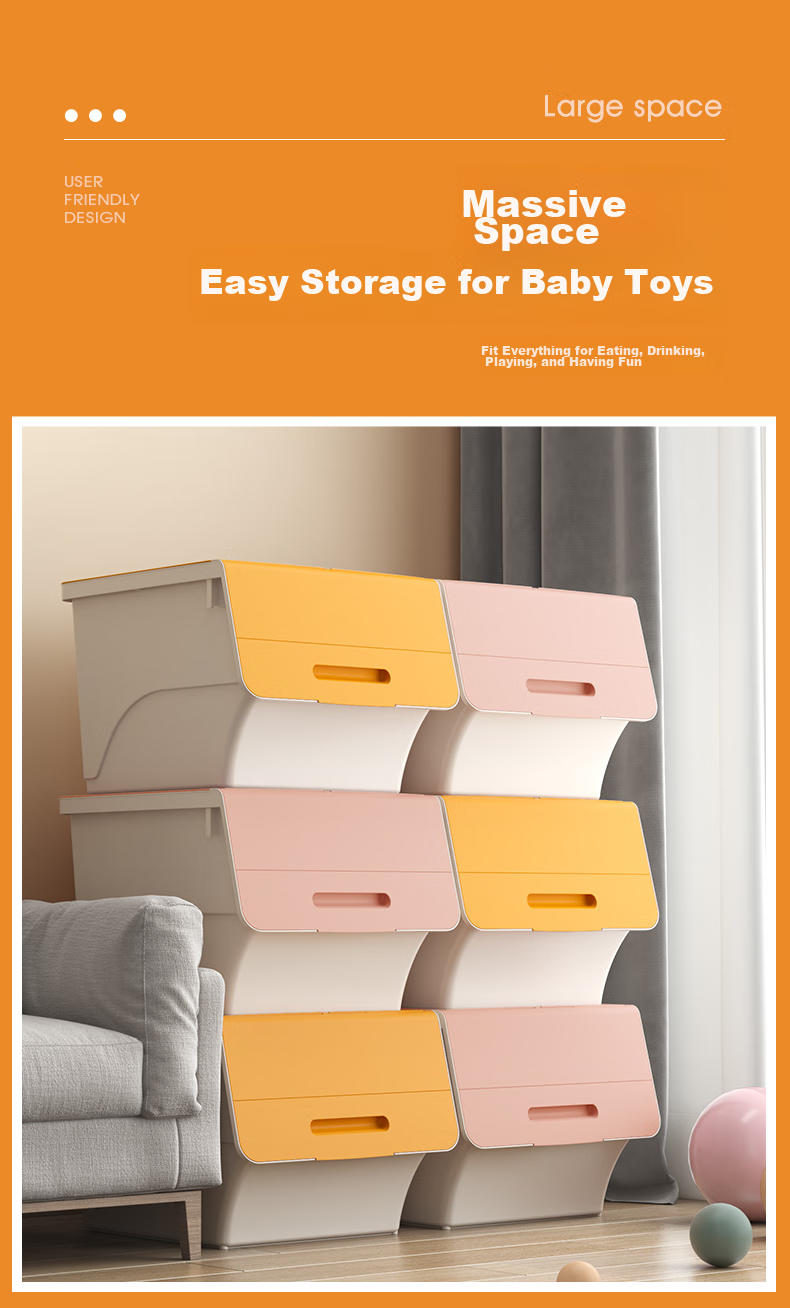 JEKO&JEKO Front-Opening Flip Lid Toy Storage Box, Children's Clothing Organizer, Snack Storage Container, 34L, Set of 3, Gree 7