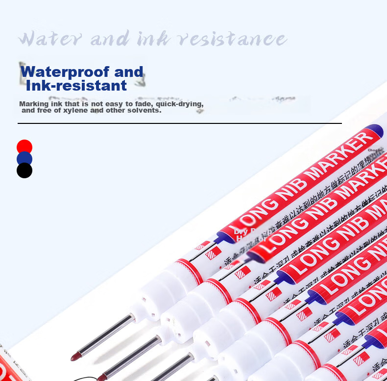 DiLe Long-Tip Marker Pen, Oil-Based Line Marker, Specially Designed for Tiles And Carpentry, Construction Site Use, Extended Deep Hole, Fine Line Drawing, Waterproof And Oil-Resistant Marking Pen, XN-317 Mixed Colors, Pack of 6 10