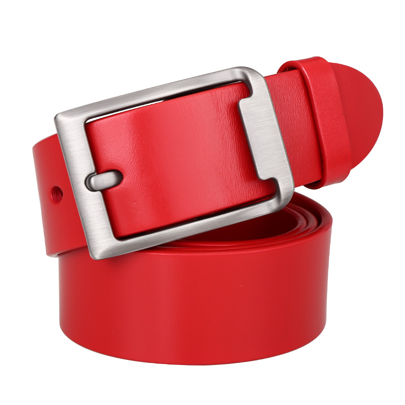 Cattlesboss Red Belt for Men, Zodiac Year Red Leather Belt, Horse Year Men's Casual Pin Buckle Trouser Belt, 1101 Racing Red 110cm