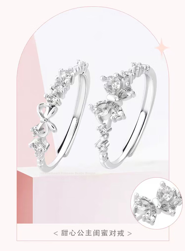 Chow Tai Fook [1000+ Stores] Sweetheart Princess Couple Rings Women's Best Friend Matching Rings Qixi Valentine's Day Gift for Girlfriend 4