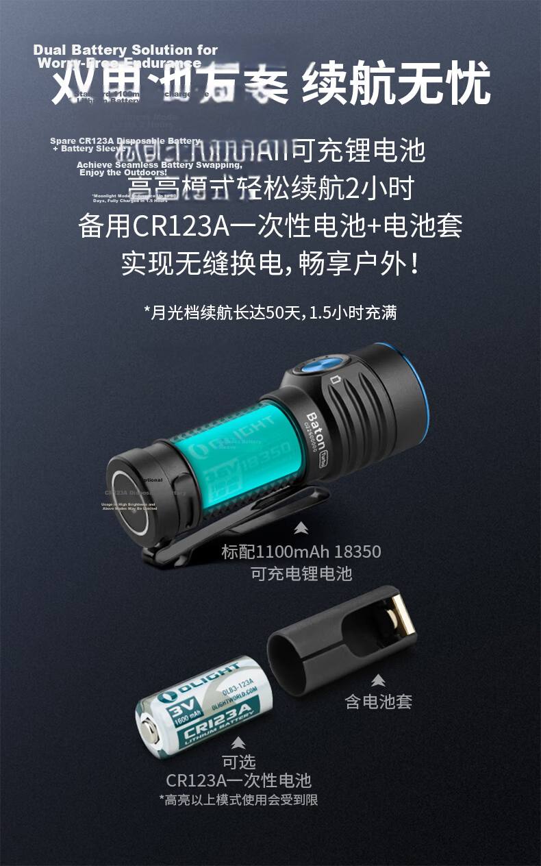 OLIGHT Warrior Turbo Flashlight High Brightness Long Battery Life Outdoor EDC Compact Portable Long-Range Torch 4