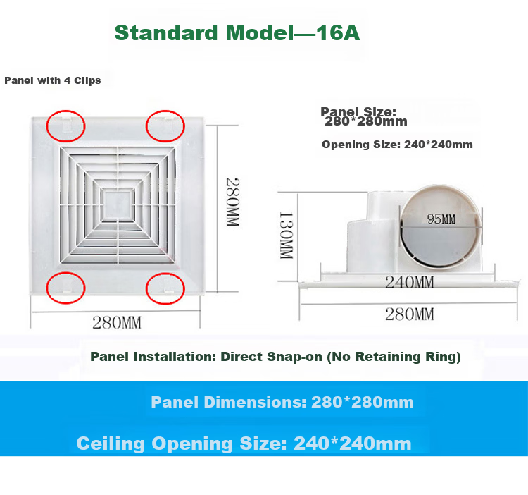 Haisidike Ceiling Duct Exhaust Fan HF18B(18A) Panel 30.5*30.5cm HKY-275 Bathroom Ventilation Fan Toilet Extractor Fan 6