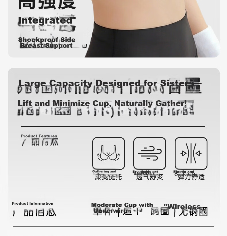 GRACEWELL Women's Sports Bra Front Zipper High-Impact Shockproof Seamless Wire-Free Integrated Vest Pink Foundation Bra 3