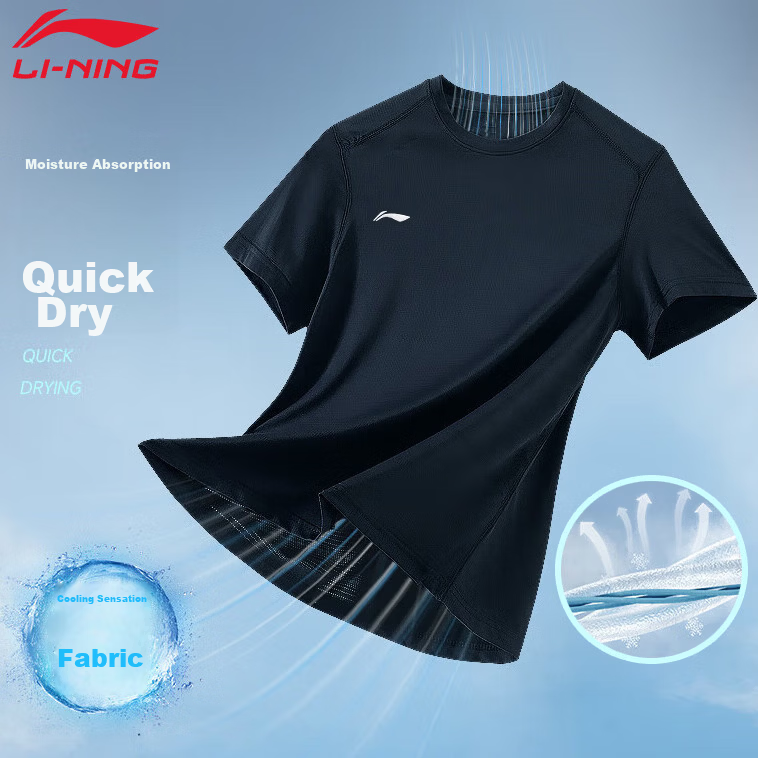 LI-NING Quick-Dry Breathable Men's Sports T-Shirt Summer Lightweight Short Sleeve Fashion Casual Comfortable Versatile Athletic Tee