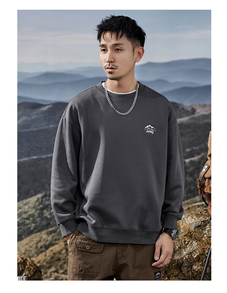 JEEP Spring And Autumn Round Neck Sweatshirt for Men, Loose Casual Sports High-End T-Shirt Top Outerwear 19