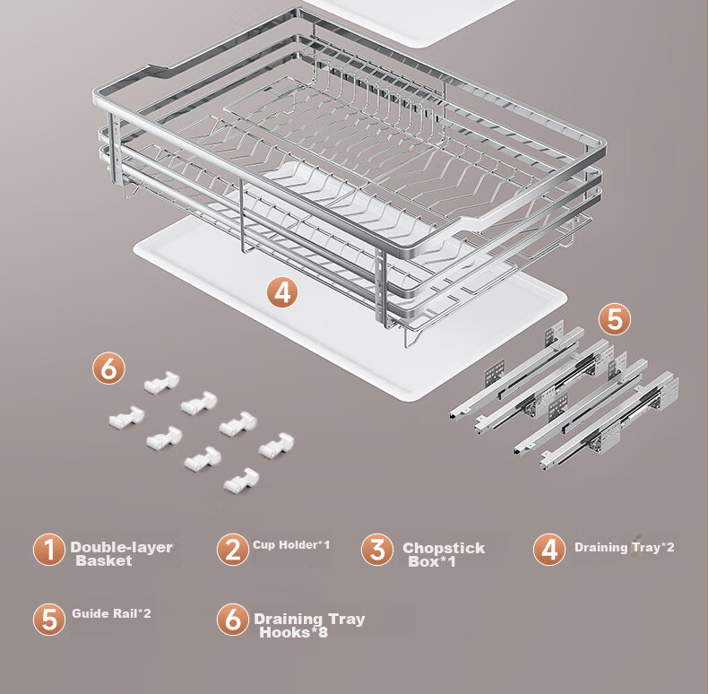 Sijimuge Pull-Out Basket Kitchen Drawer 304 Stainless Steel Double-Layer Dish and Spice Rack Cabinet Basket 30