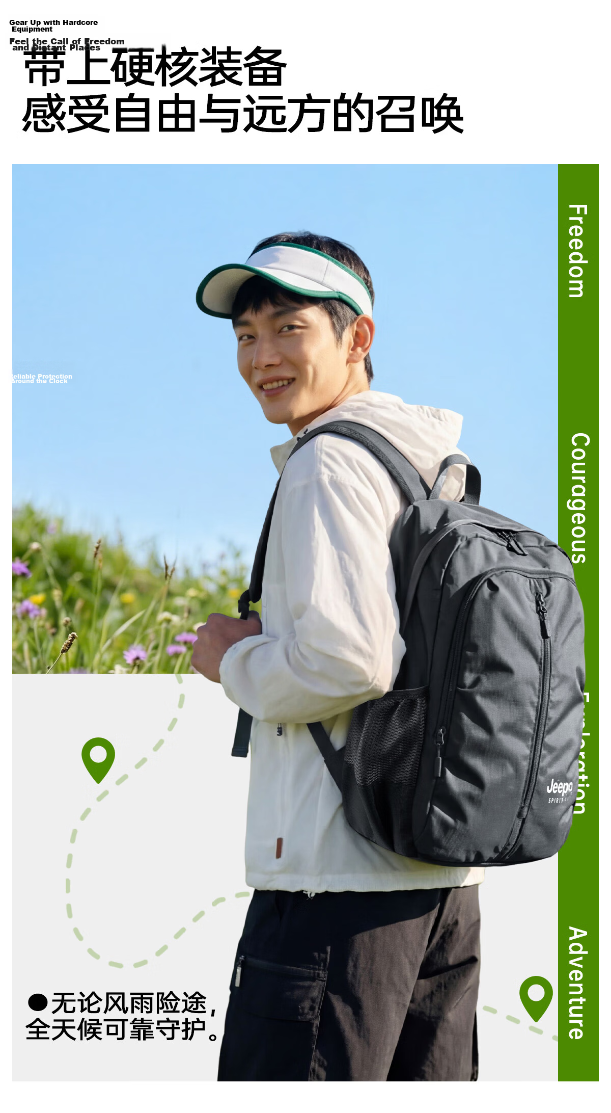 JEEP SPIRIT Lightweight Foldable Hiking Backpack Men's Outdoor Waterproof Large Capacity Lightweight Rucksack 3