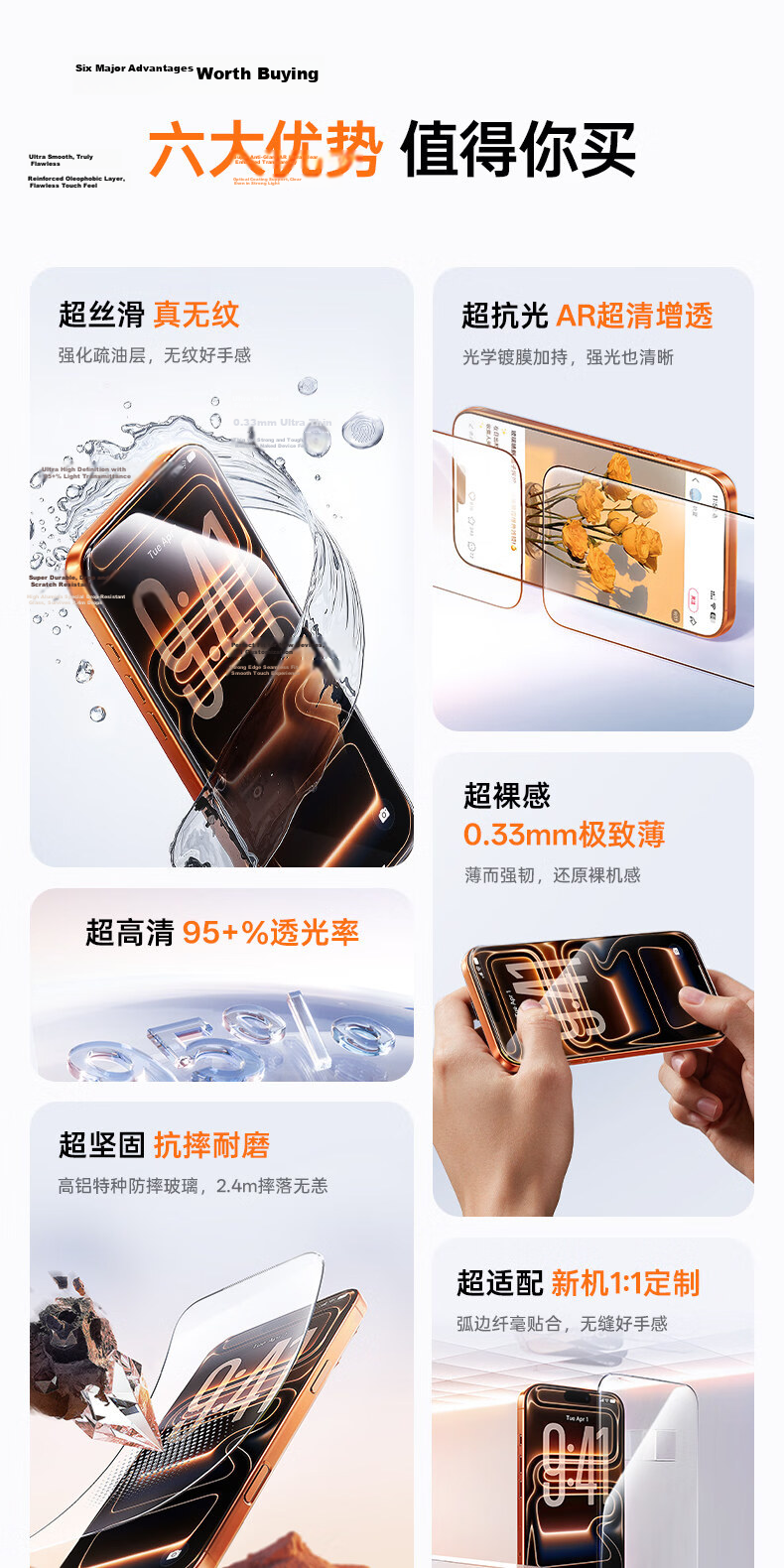 Baseus Anti-Fingerprint Film [Professional Anti-Fingerprint] Compatible with iPhone 17/16 Pro Tempered Glass Screen Protector for Apple 17/16 Pro, HD Anti-Drop Dust-Free 2-Pack 9