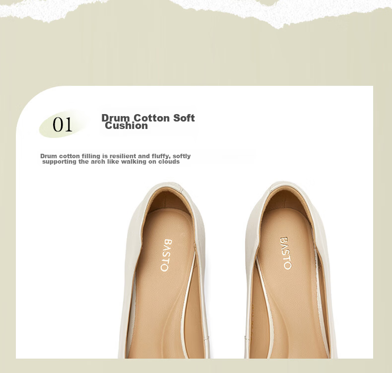 Basto 26 New Commuter Lambskin High Heel Pointed Toe Low-Cut Work Shoes Women's Single Shoes K6010CQ6 Beige 37 6
