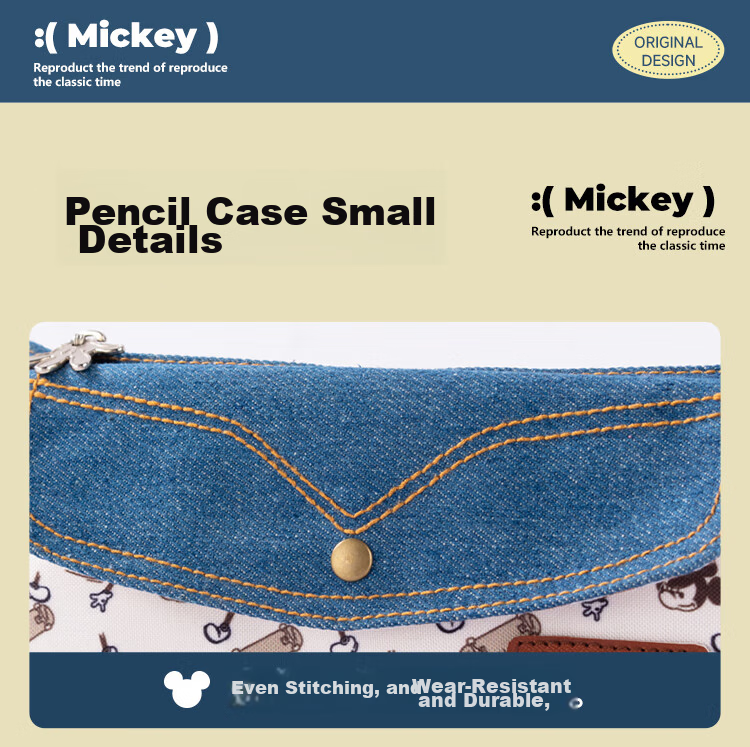 Disney Elementary School Pencil Case Large Capacity Storage Bag Pencil Pouch Stationery Box Graduation Gift Trendy Cowboy Mickey Light Blue 7