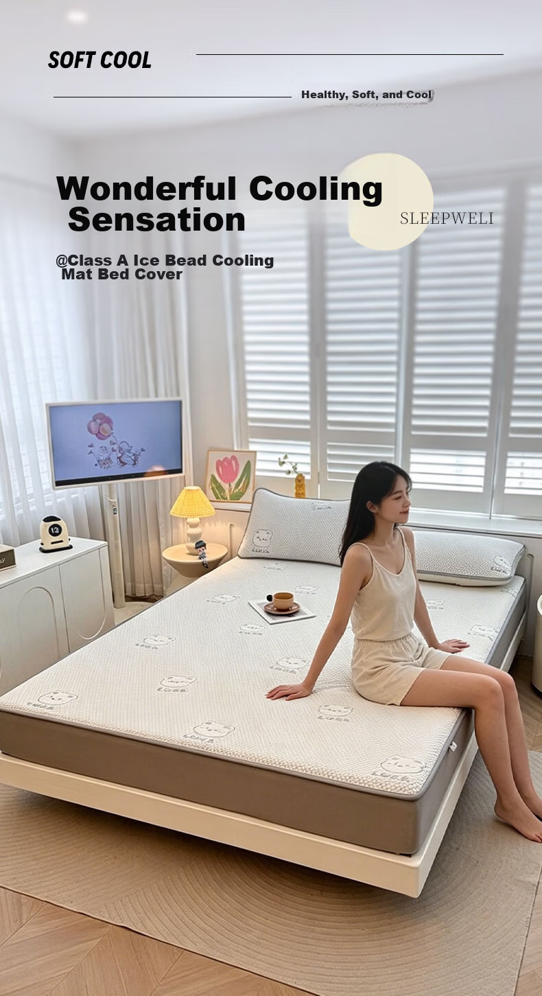 Grace Class A Summer Cooling Ice Bead Mat Fitted Sheet Single Double Household Washable 1.5*2M Bear Gray 1