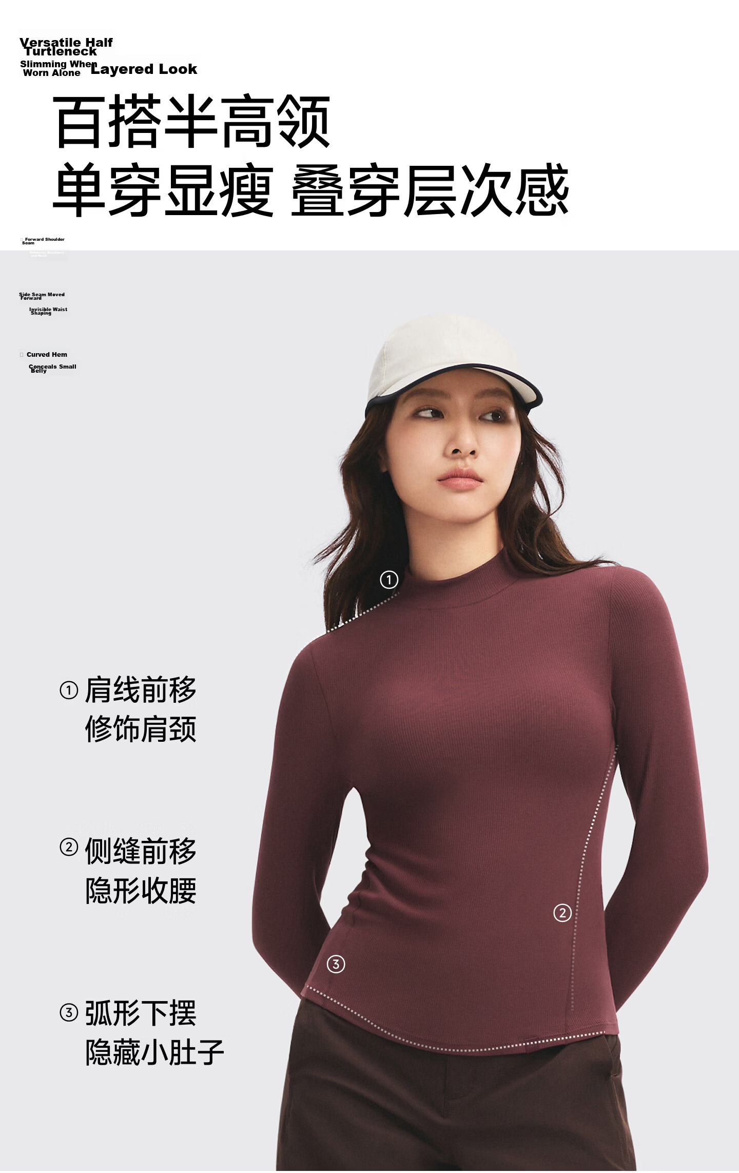 Beneunder Semi-Turtleneck Base Layer Top for Women, Slim-Fit Autumn Inner Wear Long-Sleeve Stretchy Soft Skin SF026 15