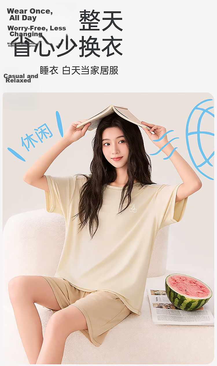 Hongdou Girls Summer Pajamas New Teen Student Short Sleeve Shorts Thin Homewear Set 9