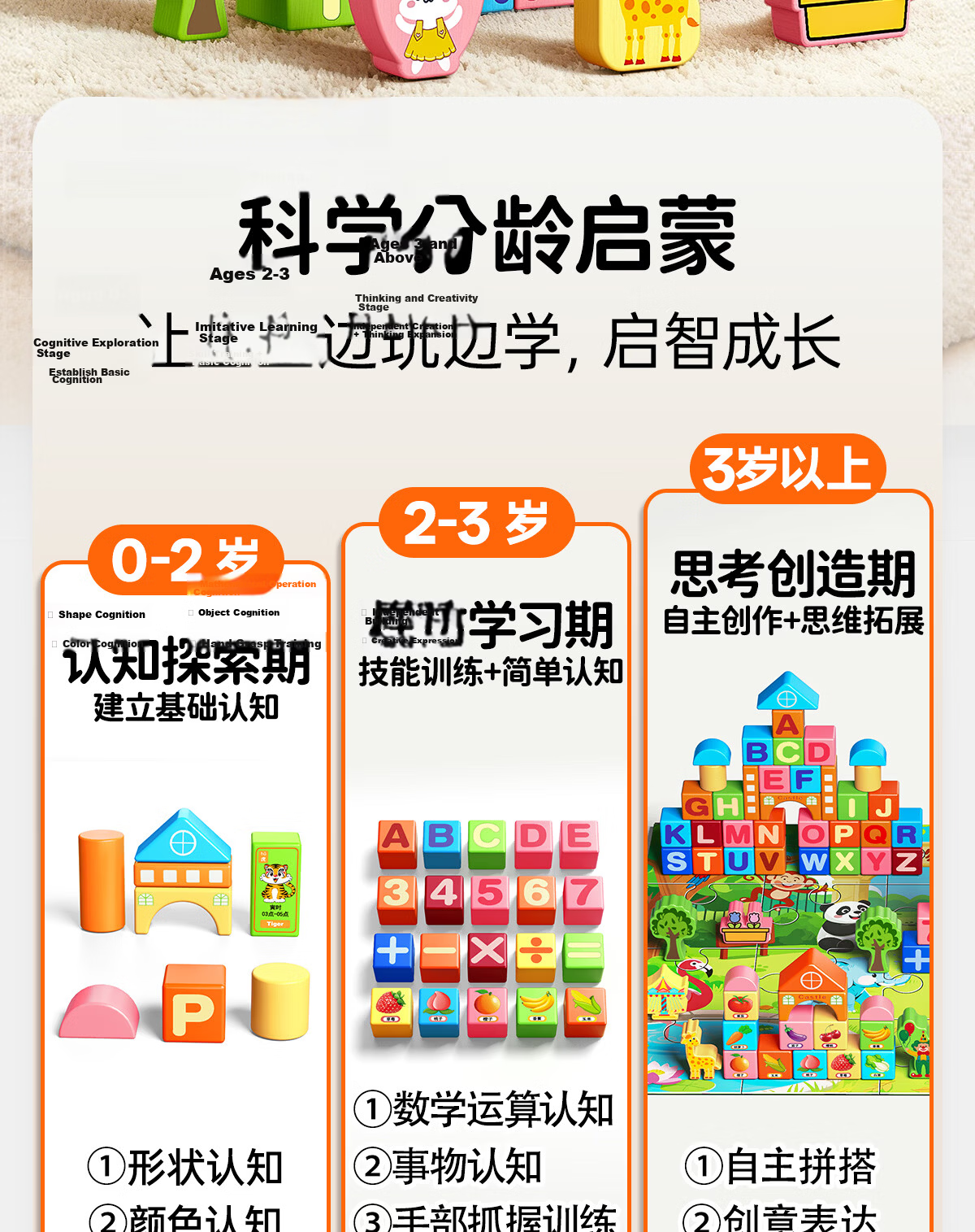 Tongmujing Large Building Blocks Children's Toys 3-6 Years Old Solid Wood 3D Puzzle Educational Early Learning Birthday Gift for Boys and Girls 2