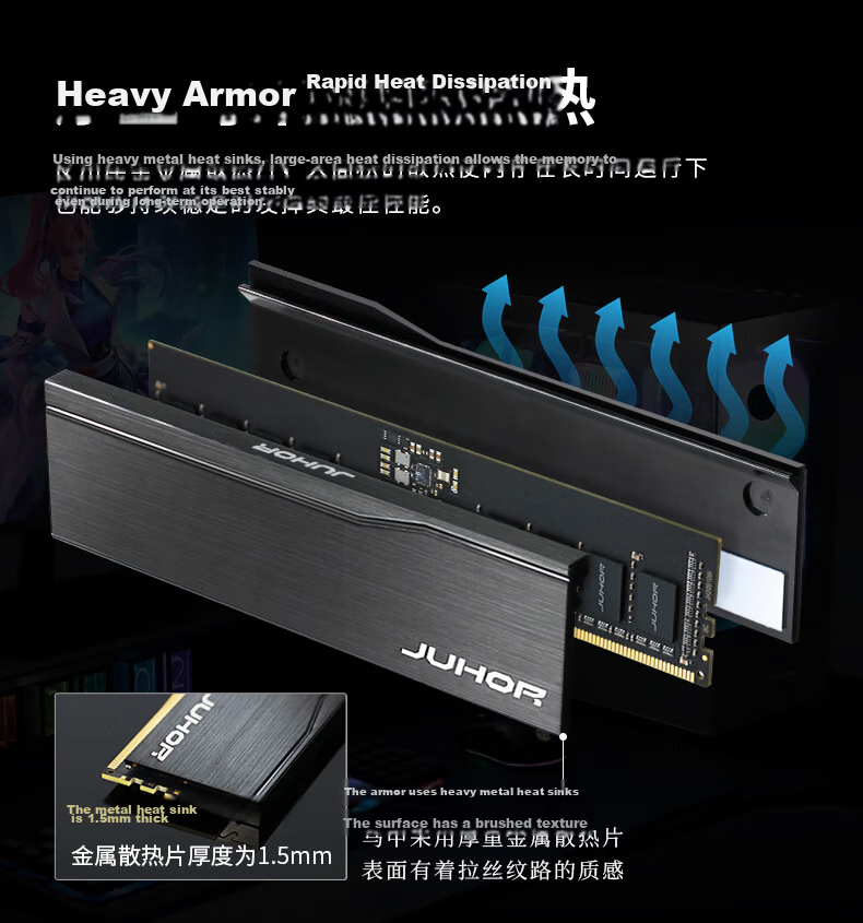 JUHOR 16GB DDR5 6000 Desktop RAM CL38 Starfield Black No RGB AI Boost 4