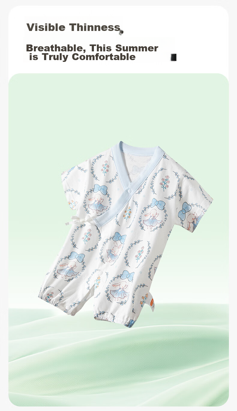 Babyprints Infant Romper, Baby Short-Sleeve Bodysuit, Summer Pure Cotton Onesie, Soft Belly-Protecting Full Moon Outfit, Blue, Size 66 6