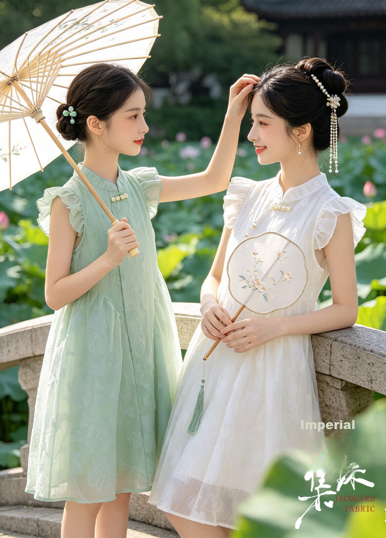 Disney Girls Dress Children's Summer Qipao Dress New Chinese Style Hanfu Green 130 12