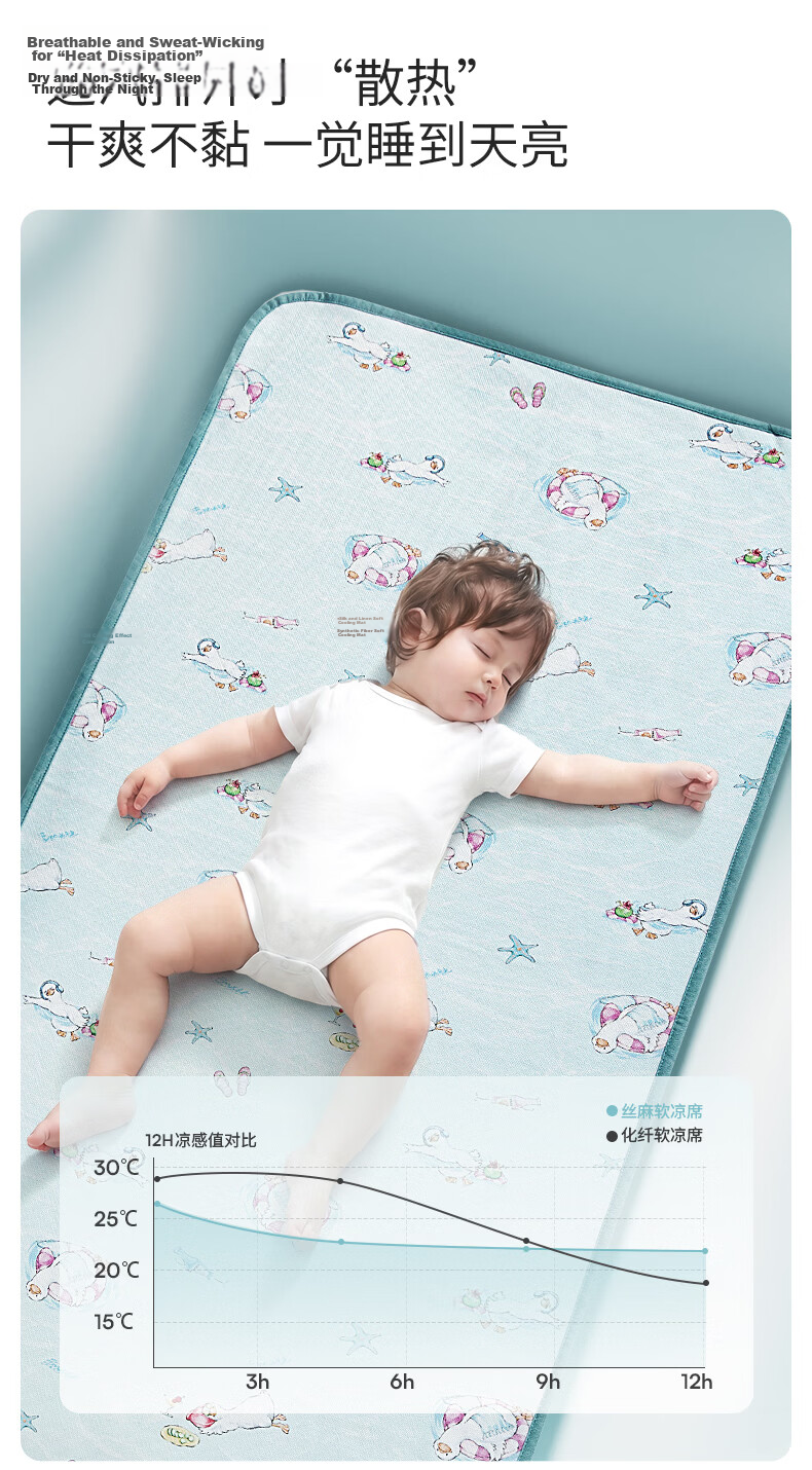 EMXEE Baby Cooling Mat A-Class Silk Linen Infant Newborn Special Children's Cooling Mat Baby Kindergarten Mat Mermaid Princess 19