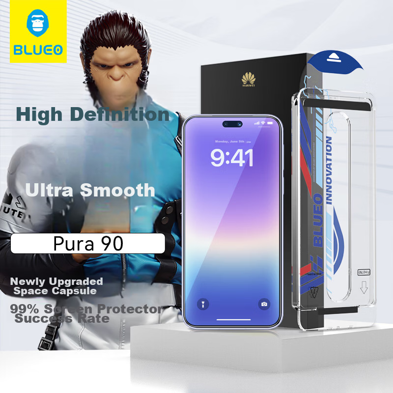 BLUEO Original Clear+ New Space Capsule Huawei Pura90 Screen Protector Pura90 Tempered Glass Anti-Static Shockproof Dust-Free Phone Film