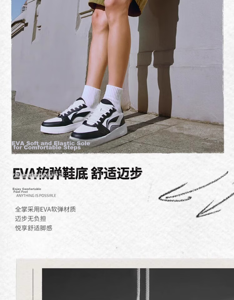 LI-NING Casual Lightweight Comfortable Shock-Absorbing Low-Top Black and White Sneakers Non-Slip Durable Men's Sports Shoes 5