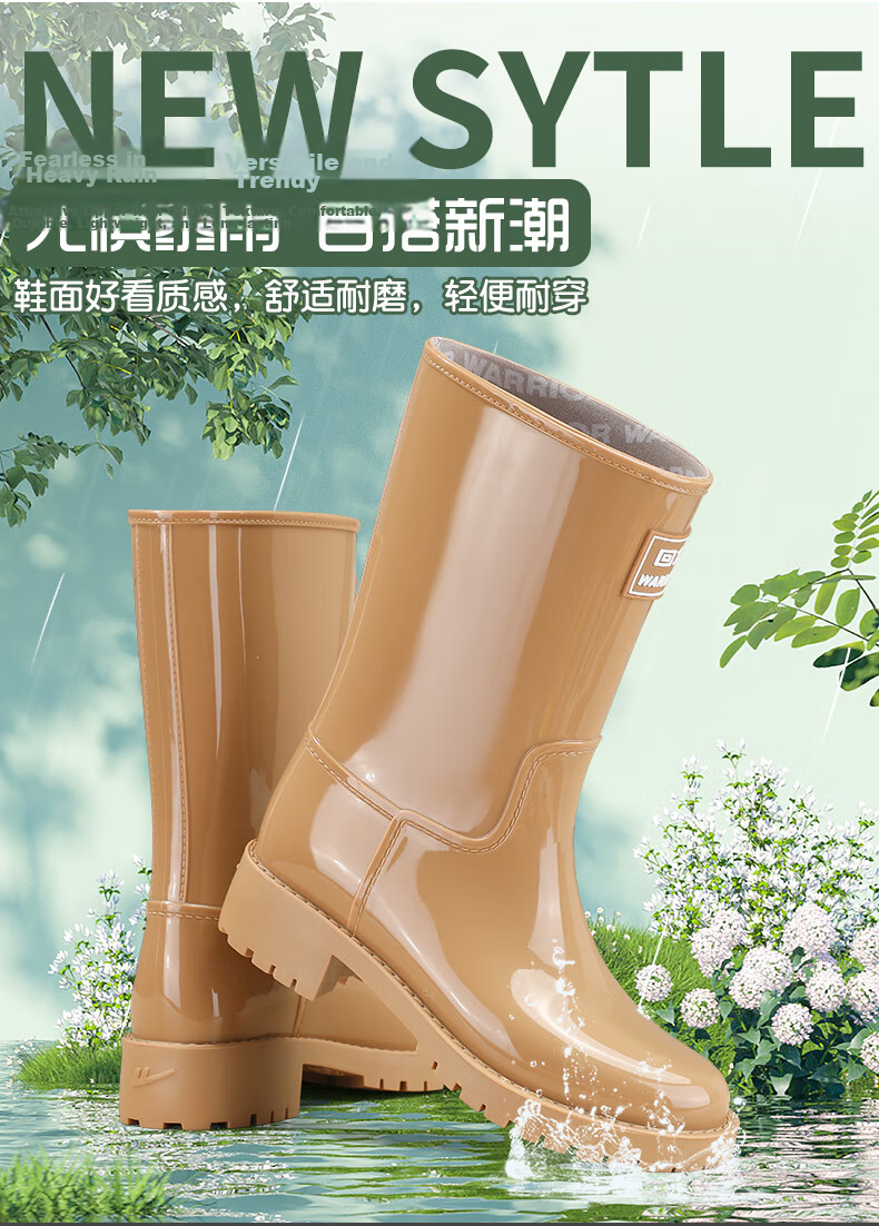 Warrior Women's Mid-Calf Waterproof Non-Slip Outdoor Rain Boots Fashion Short Durable Rain Shoes Size 37 6