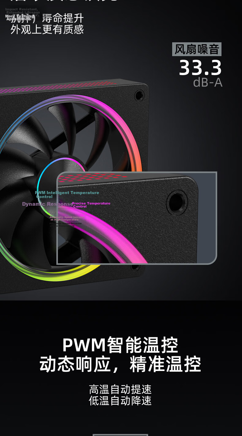 SAMA Ice Track 360PRO Black Triple Fan Case Cooling Fan Metal Frame Dual-Ring Dot Matrix Integrated Lighting Aura Sync PWM 6