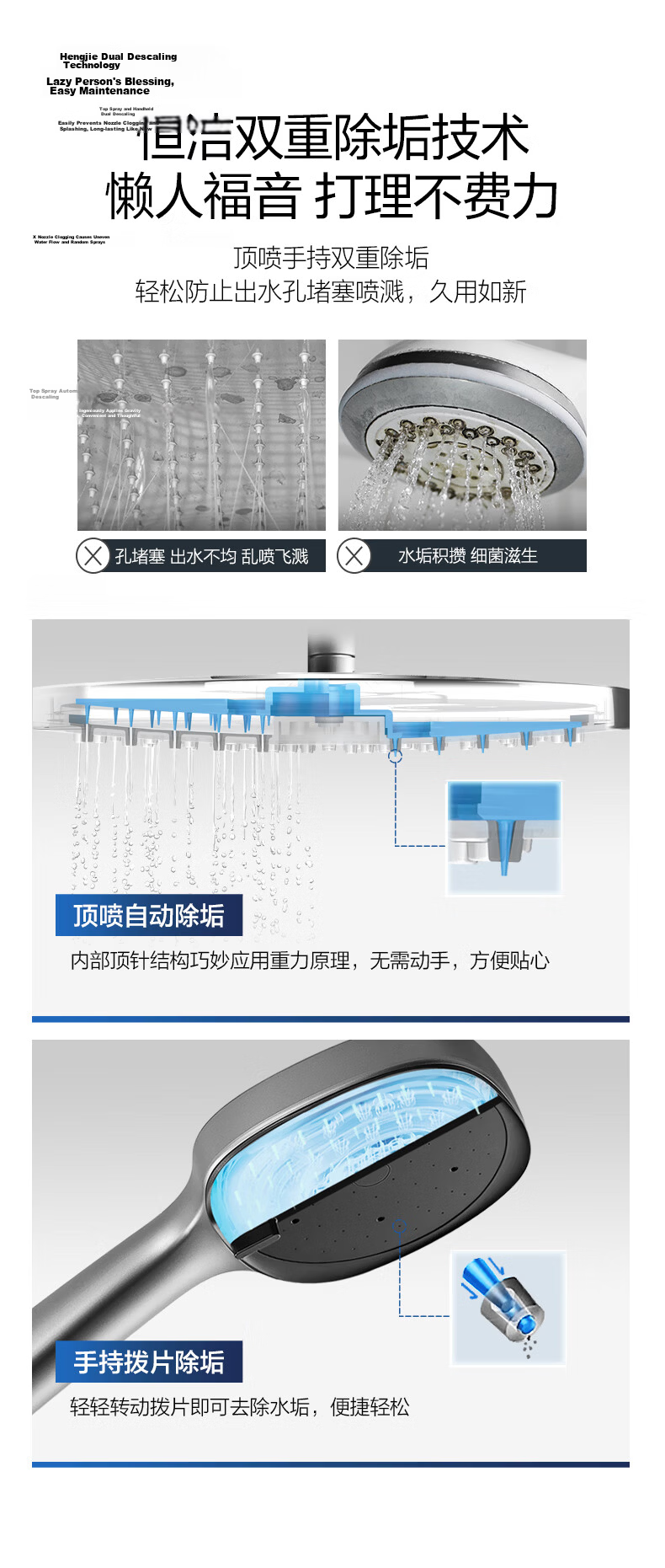 HEGII Shower Set Y55 Descaling Self-Cleaning Smart Thermostatic Digital Display Shower Set HMF938-333D-WM 12