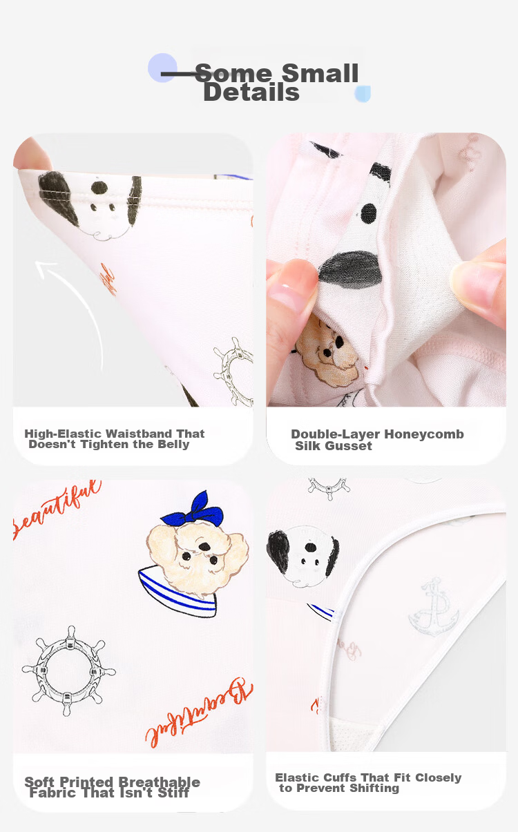 Jiusuiban Girls' Kids' Underwear 7A Antibacterial Silk Gusset Triangle Panties High Elastic Comfortable Cartoon Dog Shorts for Older Children 8