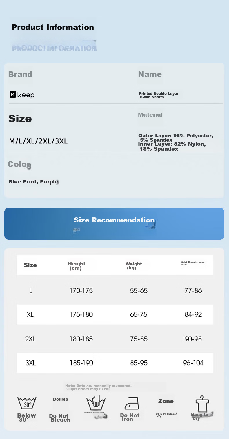 Keep Men's Quick-Dry Swim Trunks Beach Shorts Water-Resistant Summer Professional Swimming Pants Blue Print XL 10