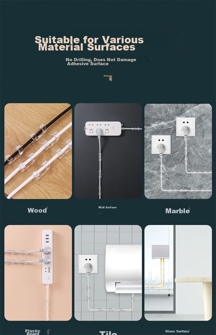 Liantuo Cable Organizer Wire Holder No-Drill Cable Clip Network Cable Concealed Wire Fixing Buckle Data Cable Clip Storage Self-Adhesive Large Size 50-Pack 4