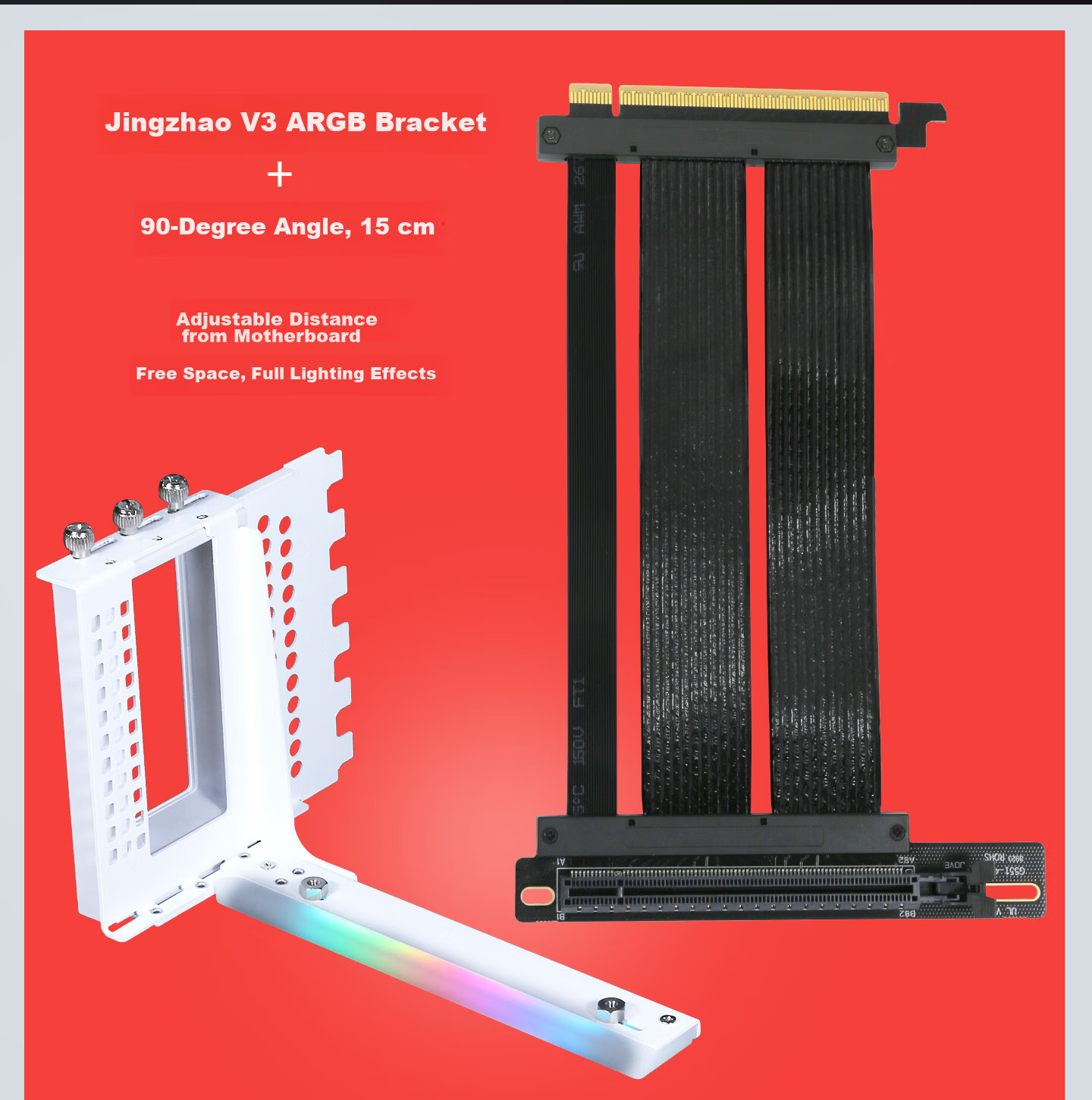 GIGA-MEGA PCIe 4.0 GPU Extension Cable 90-Degree Vertical Mount High-Speed Dual-Layer Flexible Full-Speed Stable Support All Series N/A Cards ATX Case 18cm White 5