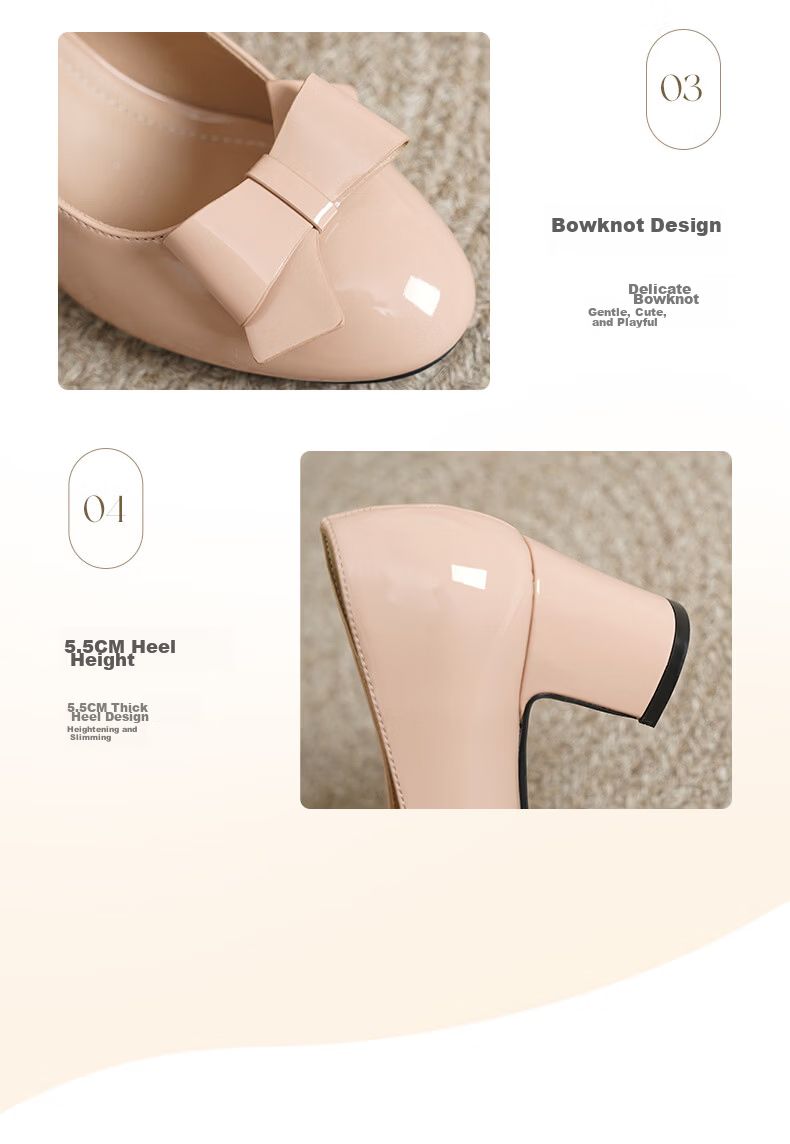 Daphne Nude Pink High Heels Women 2026 New Summer Comfortable Bowknot Chunky Heel Round Toe Nude Pink Size 37 8