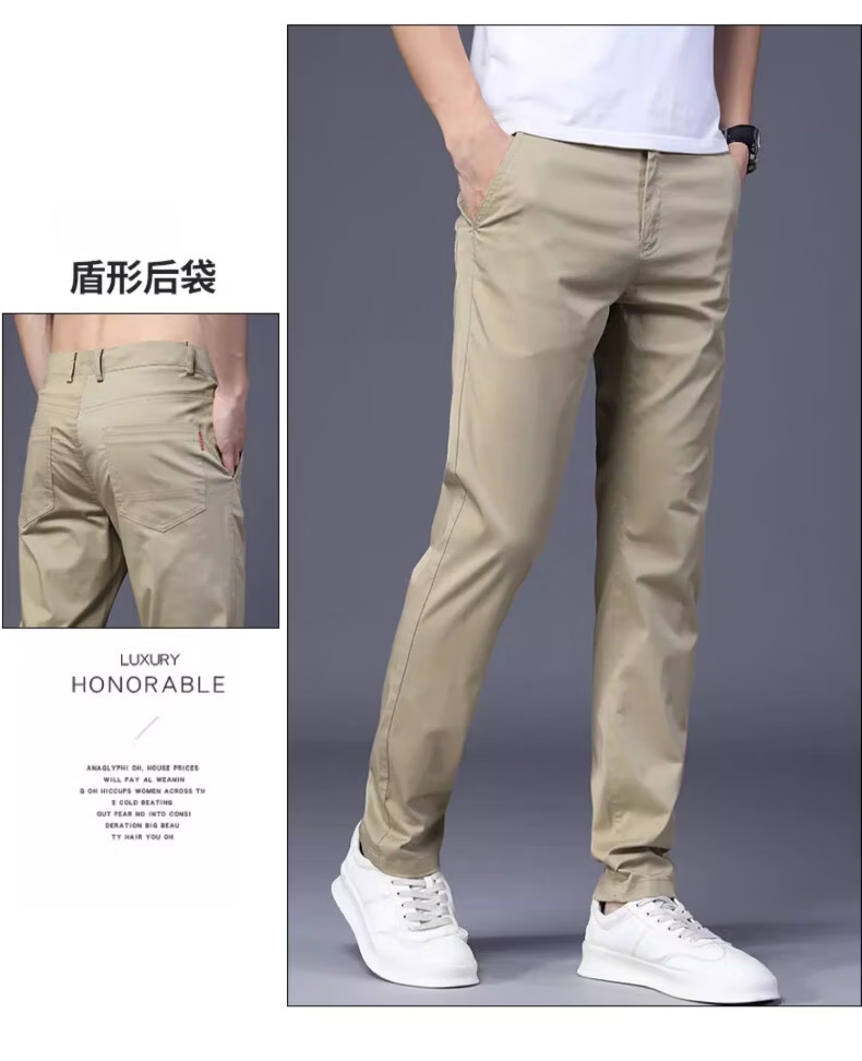 Playboy Summer Lightweight Men's Casual Pants Pure Cotton Loose Straight-Leg New Trendy Brand Versatile Stretch Trousers for Men 16