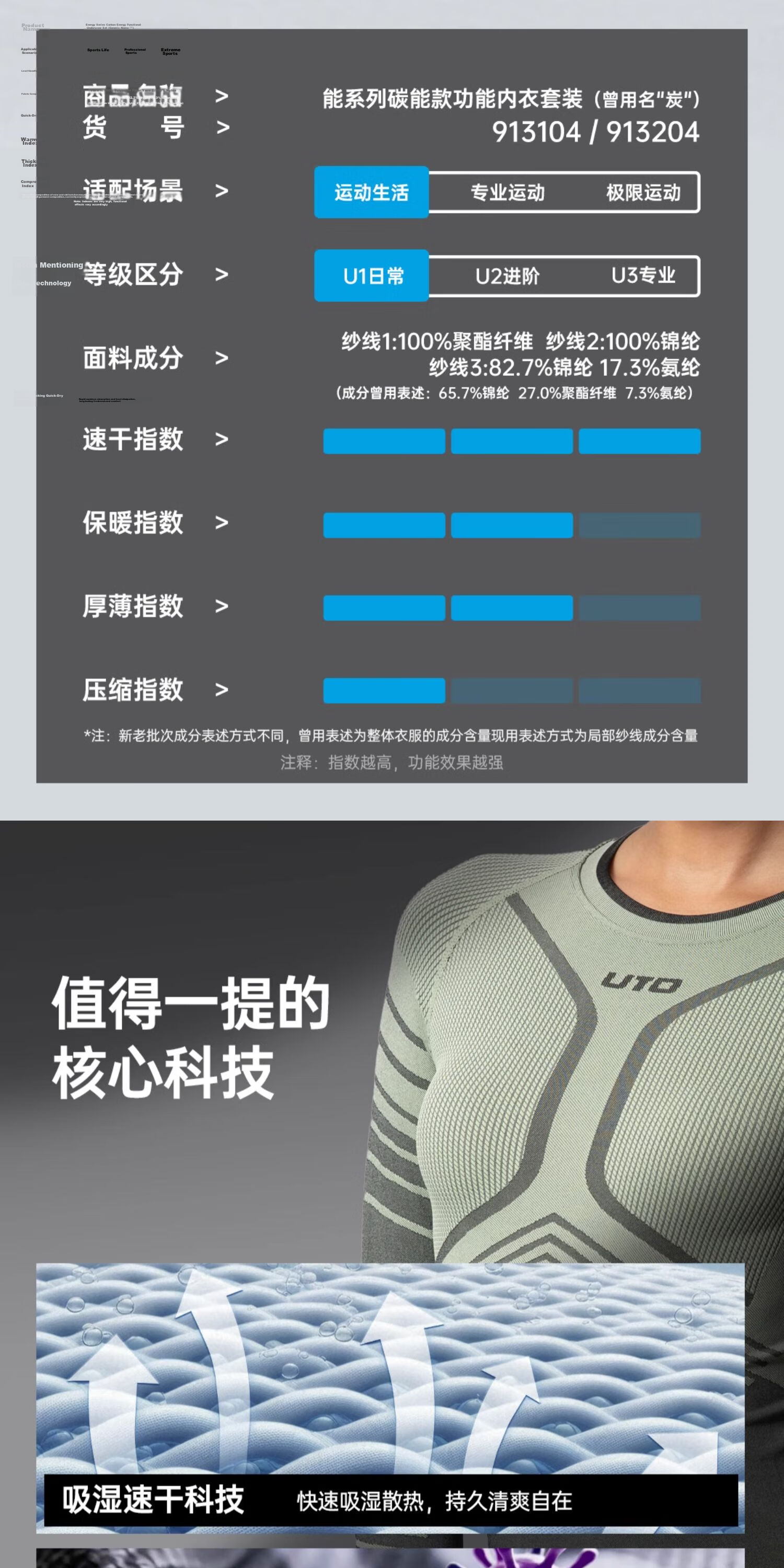 UTO Men's Ski Compression Quick-Dry Shirt, Sweat-Wicking Outdoor Sports Running Thermal Underwear Set, Black And Gray, XXL 3