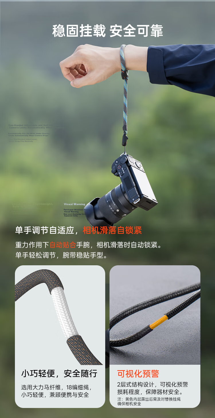 PGYTECH Camera Wrist Strap Dandelion Slim Quick Release DSLR Shoulder Strap for Nikon Z5 Fuji XT30 Canon G7X2 Sony ZVE10 Vintage Quiet Night Black 14
