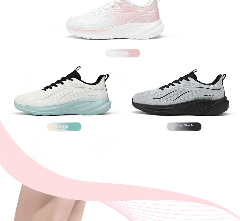 Warrior Women's Sports Shoes 2026 Summer New Breathable Soft Sole Casual Lightweight Running Shoes 1243 Pink Size 38 22