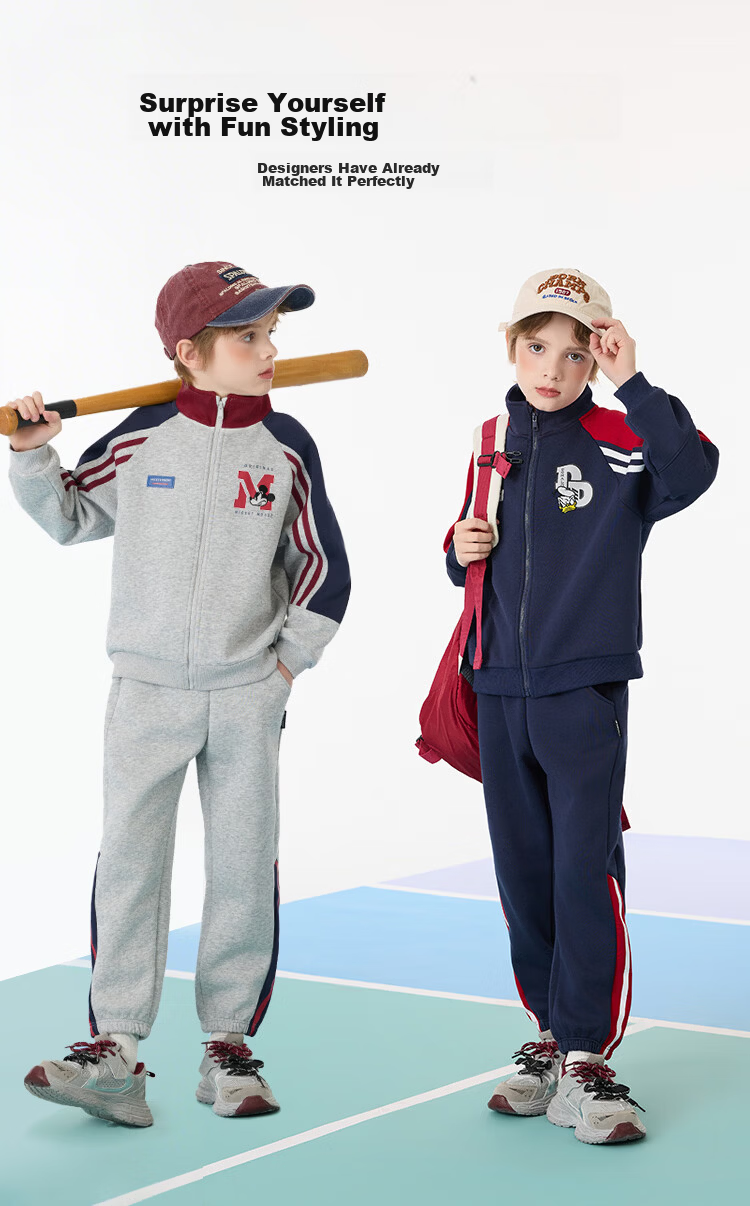 Disney Boys' Sportswear Set Children's Zip Jacket and Pants 2026 Spring New Trendy Two-Piece for Older Kids 6