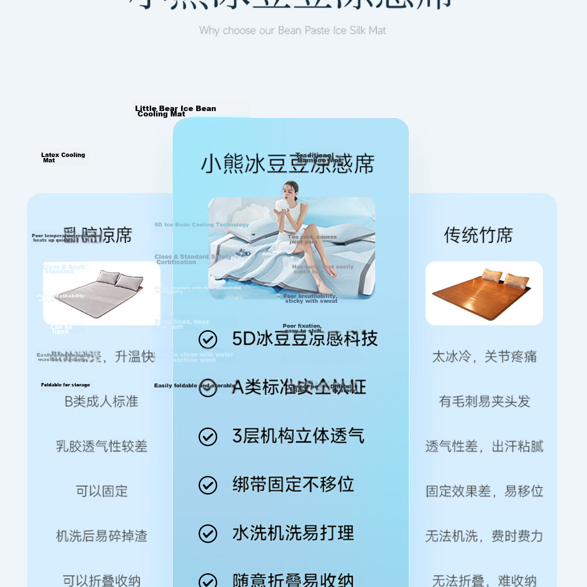 Teenie Weenie Bear Class A Ice Bean Cooling Mat Summer Ice Silk Washable Soft Air Conditioning Mat 150*200cm Blue 3