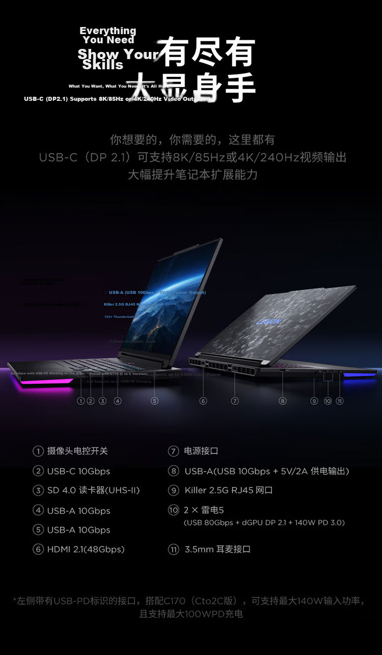 Lenovo Legion Creator Personal AI Mobile Workstation Laptop (Ultra9 290HX Plus 192G4T RTX5090 4K 240Hz Glasses-Free 3D) 19