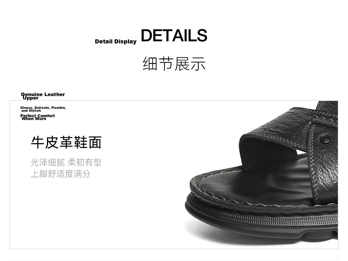 Red Dragonfly Men's Summer Sandals 26 Comfortable Genuine Leather Beach Shoes Middle-aged and Elderly Dad Slippers WTT26135 Brown Size 42 9