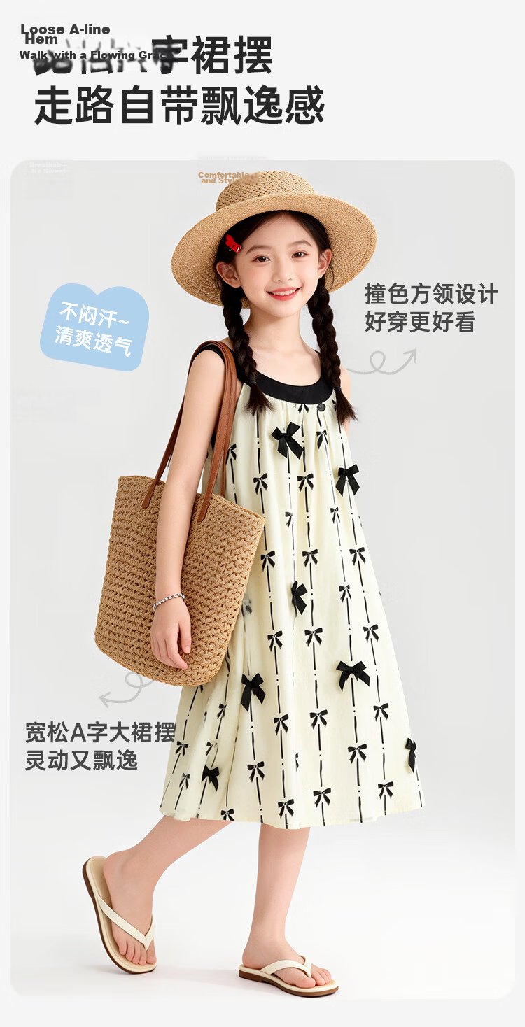 Disney Girls' Bowknot Strap Dress Summer Cotton Vacation Style Sleeveless A-Line Dress for Big Kids 120 5