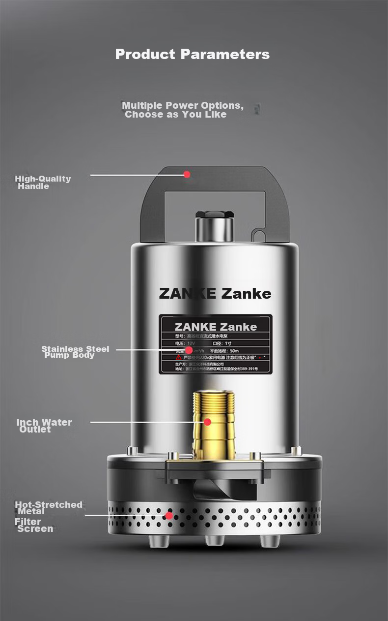 Zanco DC Submersible Pump Agricultural and Household Watering Device Electric Vehicle Water Pump High Lift 24V 1 Inch 25