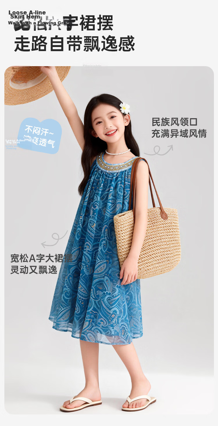 Disney Girls Dress Children's Vacation Style Dress Girls 2026 Summer New Mesh Printed Princess Dress Size 120 5