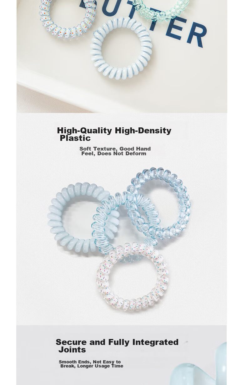 Jiaoxuefei Premium Coconut Phone Line Hair Ties 8-Pack High-Quality Hair Bands Stylish Elastic Hair Accessories for Women 3
