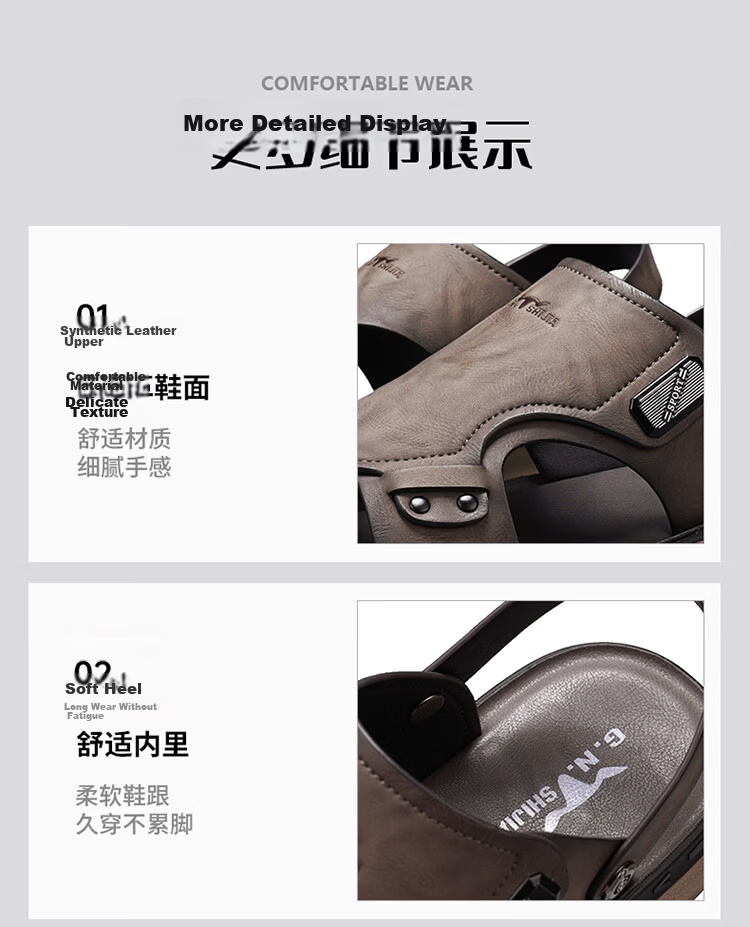 Bull Family Leather Sandals Summer New Thick Sole Dual-Use Slippers Men's Soft Sole Beach Shoes Versatile Driving Commuting Shoes 10
