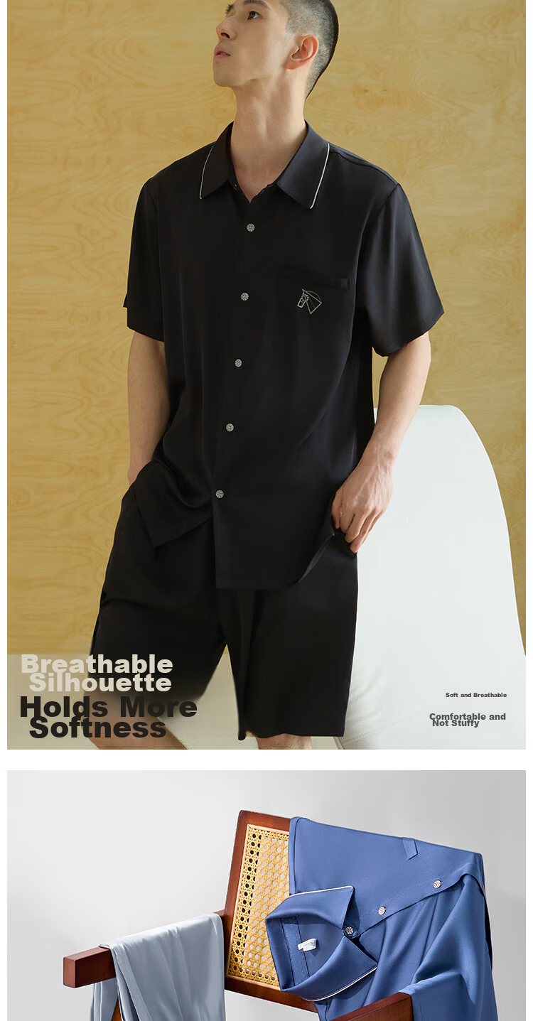 HLA Holiday Men's Ice Silk 15A Antibacterial Anti-Mite Cooling Anti-Static Short Sleeve and Shorts Pajama Set 6